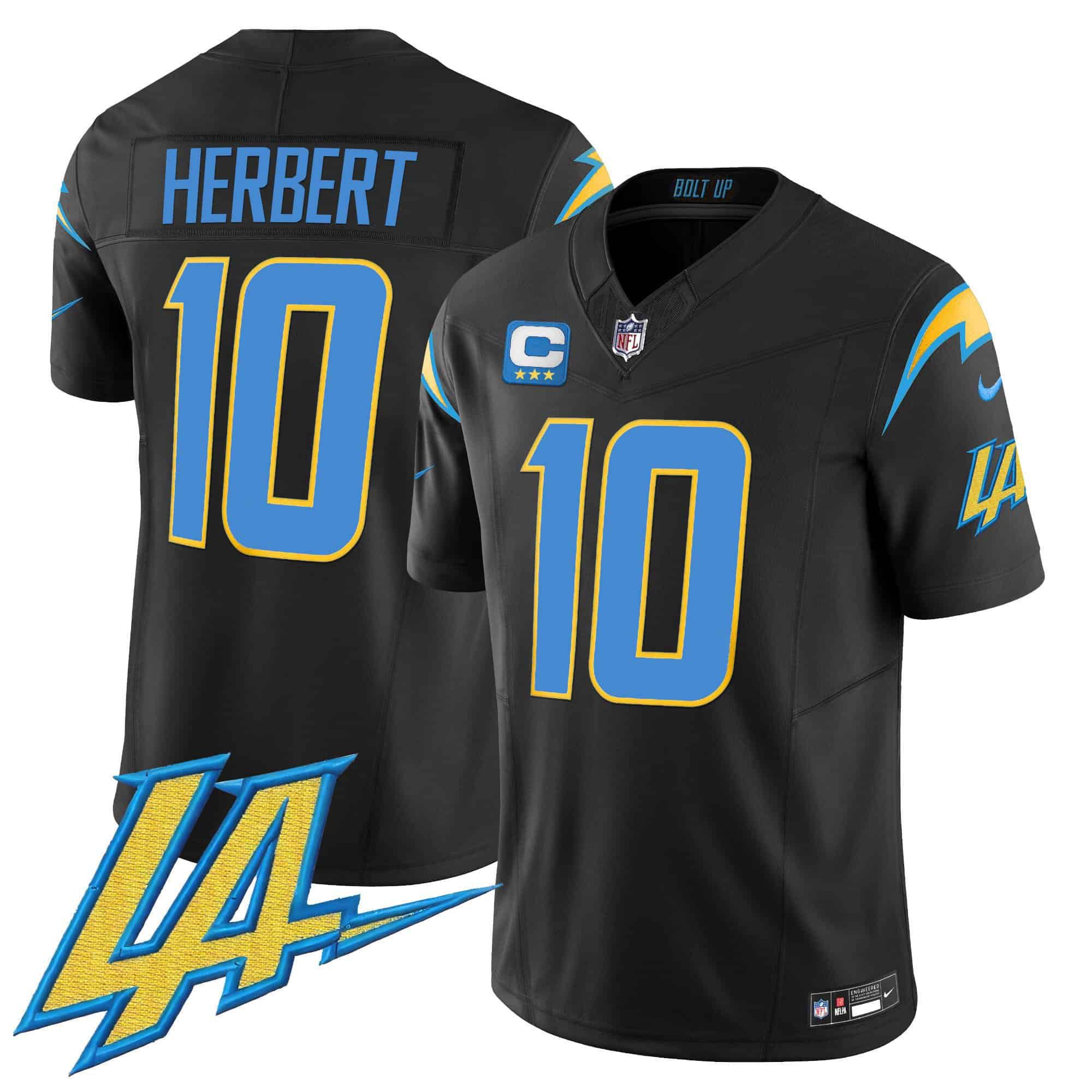 Men Los Angeles Chargers 10 Herbert Black 2024 Nike Vapor Limited NFL Jersey style 1